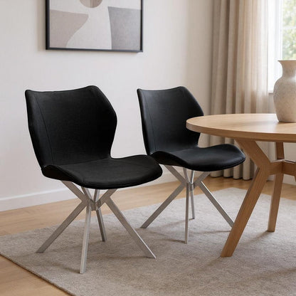 Set of Four Gray And Silver Faux Leather And Metal Dining Side Chairs HomeRoots