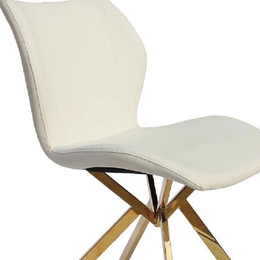 Set of Four Gray And Gold Faux Leather And Metal Dining Side Chairs HomeRoots