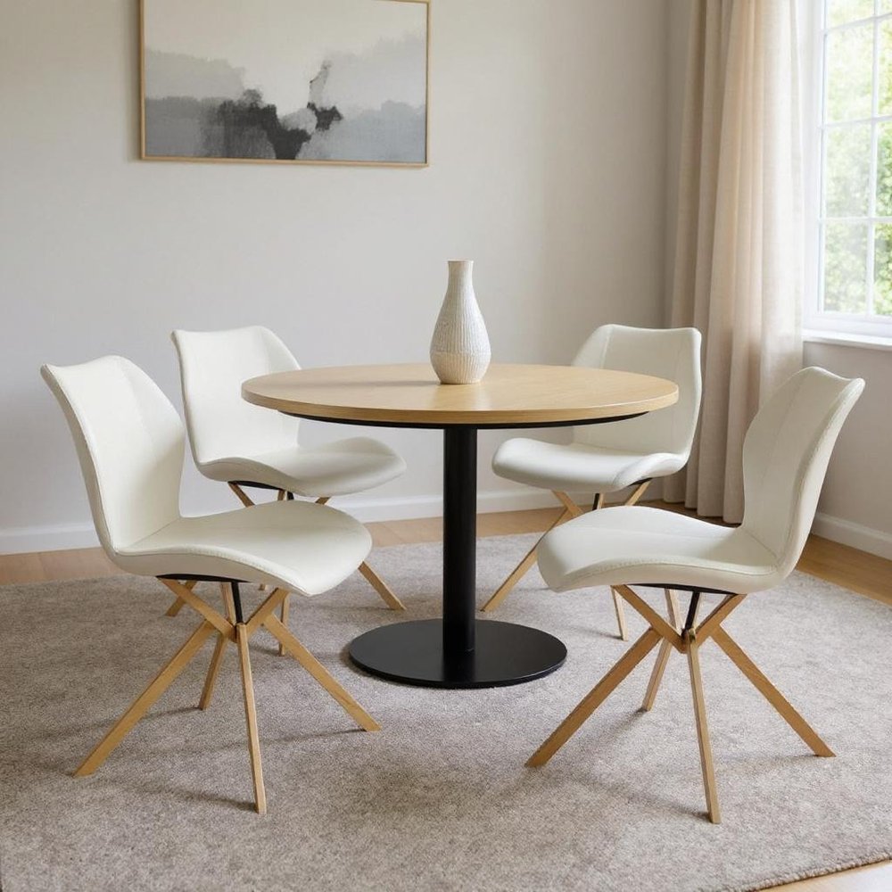 Set of Four Gray And Gold Faux Leather And Metal Dining Side Chairs HomeRoots