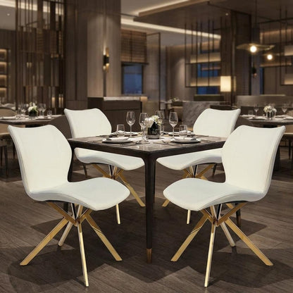 Set of Four Gray And Gold Faux Leather And Metal Dining Side Chairs HomeRoots