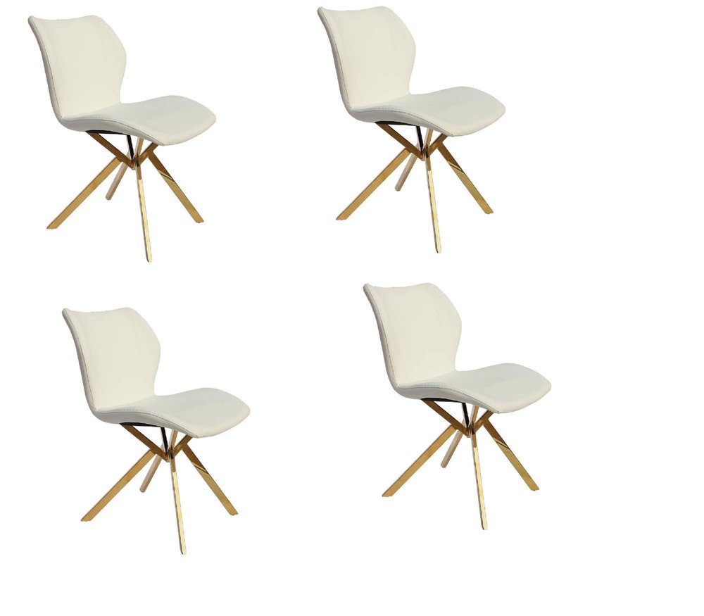 Set of Four Gray And Gold Faux Leather And Metal Dining Side Chairs HomeRoots