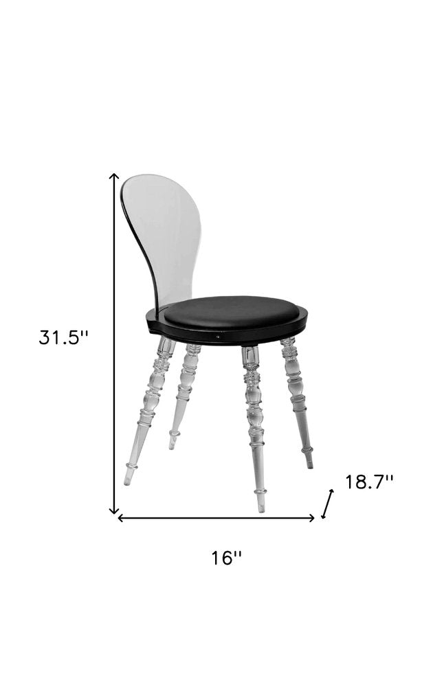 Black And Clear Faux Leather And Heavy Duty Plastic Dining Side Chair — view 3