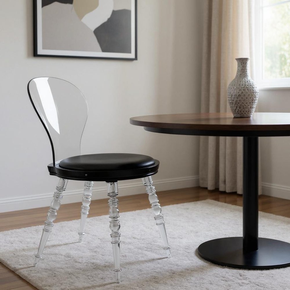 Black And Clear Faux Leather And Heavy Duty Plastic Dining Side Chair HomeRoots