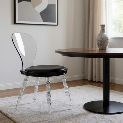 Black And Clear Faux Leather And Heavy Duty Plastic Dining Side Chair HomeRoots