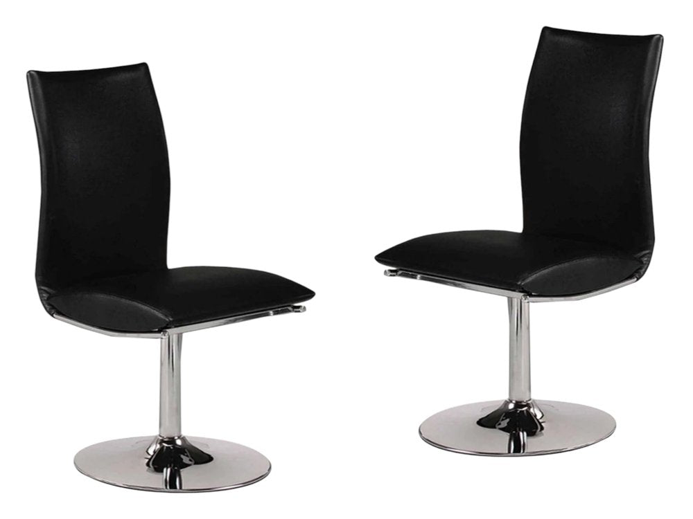Set of Two Black And Silver Faux Leather And Metal Swivel Dining Side Chairs — view 7