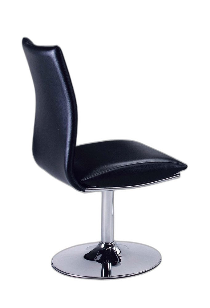 Set of Two Black And Silver Faux Leather And Metal Swivel Dining Side Chairs HomeRoots