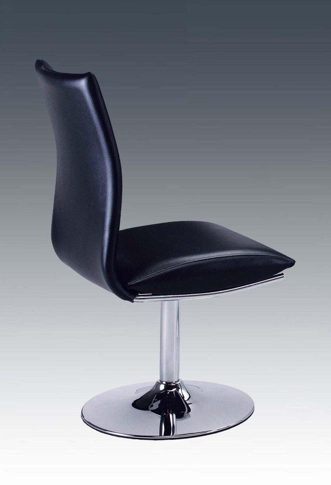 Set of Two Black And Silver Faux Leather And Metal Swivel Dining Side Chairs — view 1