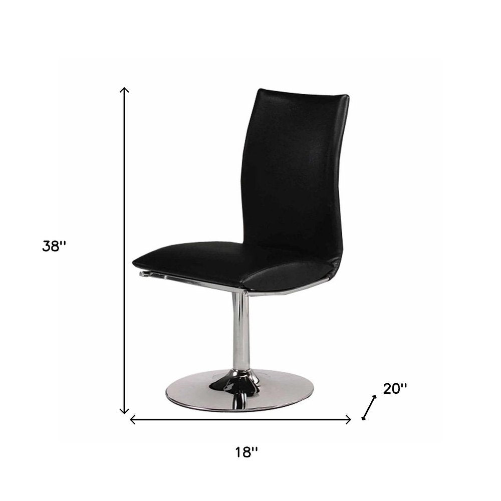 Set of Two Black And Silver Faux Leather And Metal Swivel Dining Side Chairs — view 5