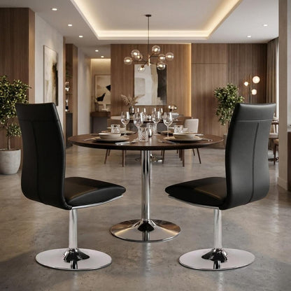 Set of Two Black And Silver Faux Leather And Metal Swivel Dining Side Chairs HomeRoots