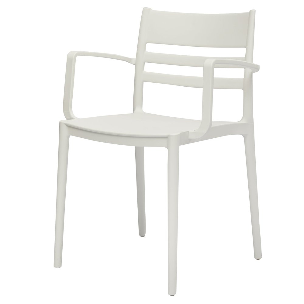 Set of Four White Heavy Duty Plastic Ladder Back Dining Arm Chairs HomeRoots