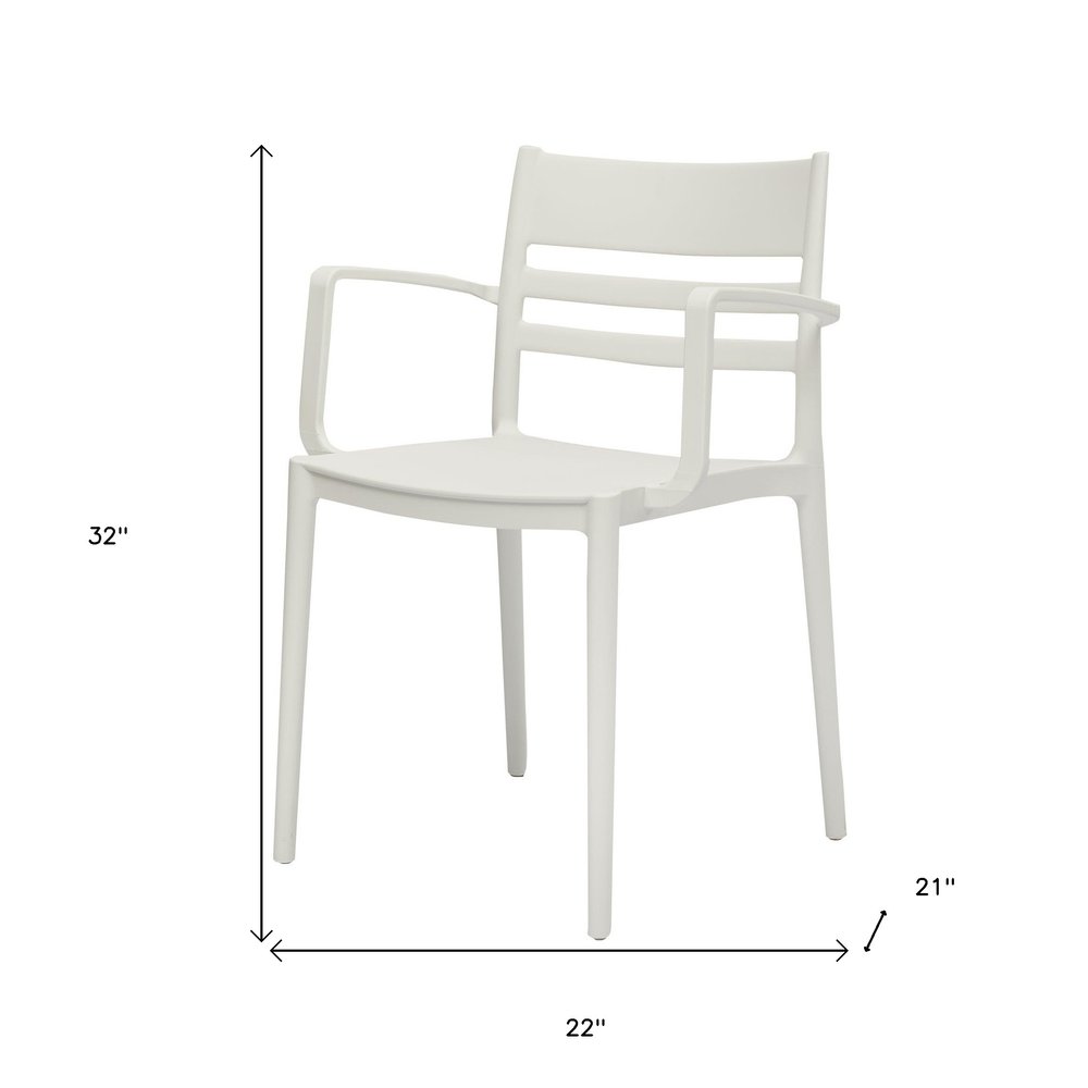 Set of Four White Heavy Duty Plastic Ladder Back Dining Arm Chairs HomeRoots