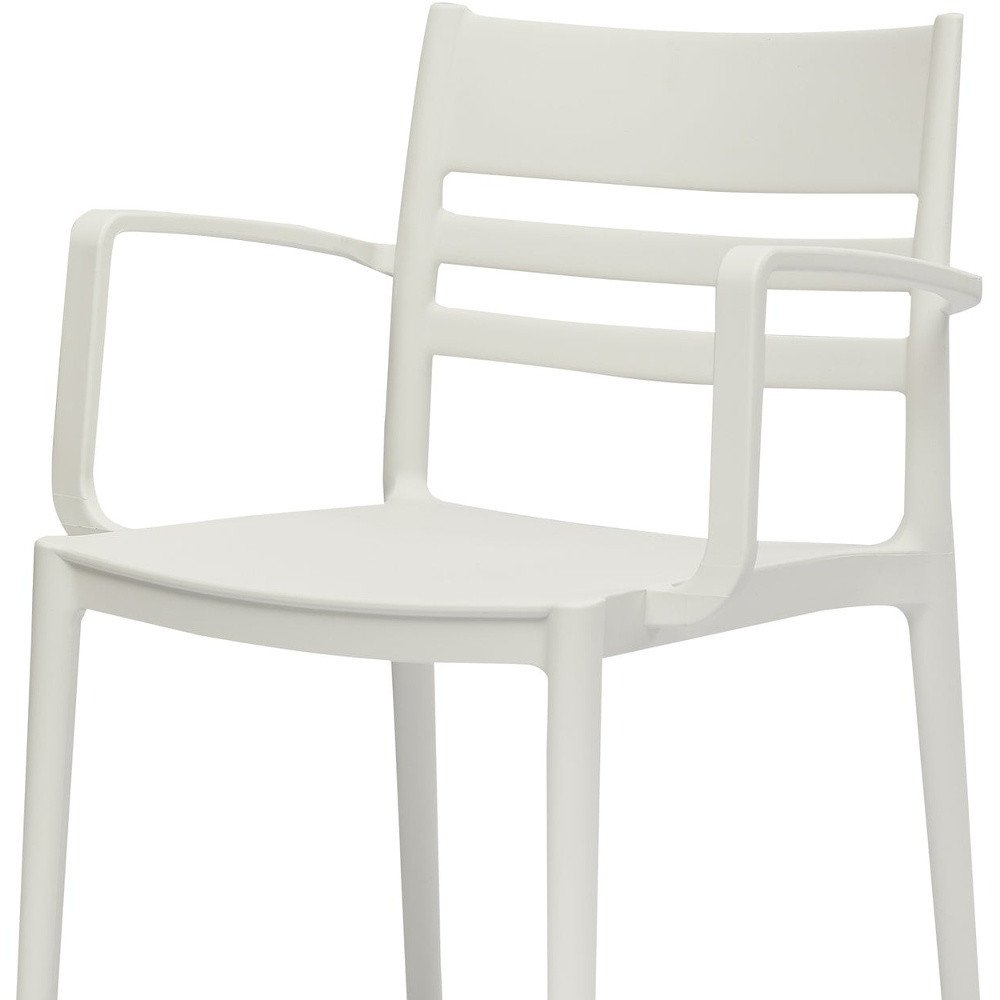 Set of Four White Heavy Duty Plastic Ladder Back Dining Arm Chairs HomeRoots
