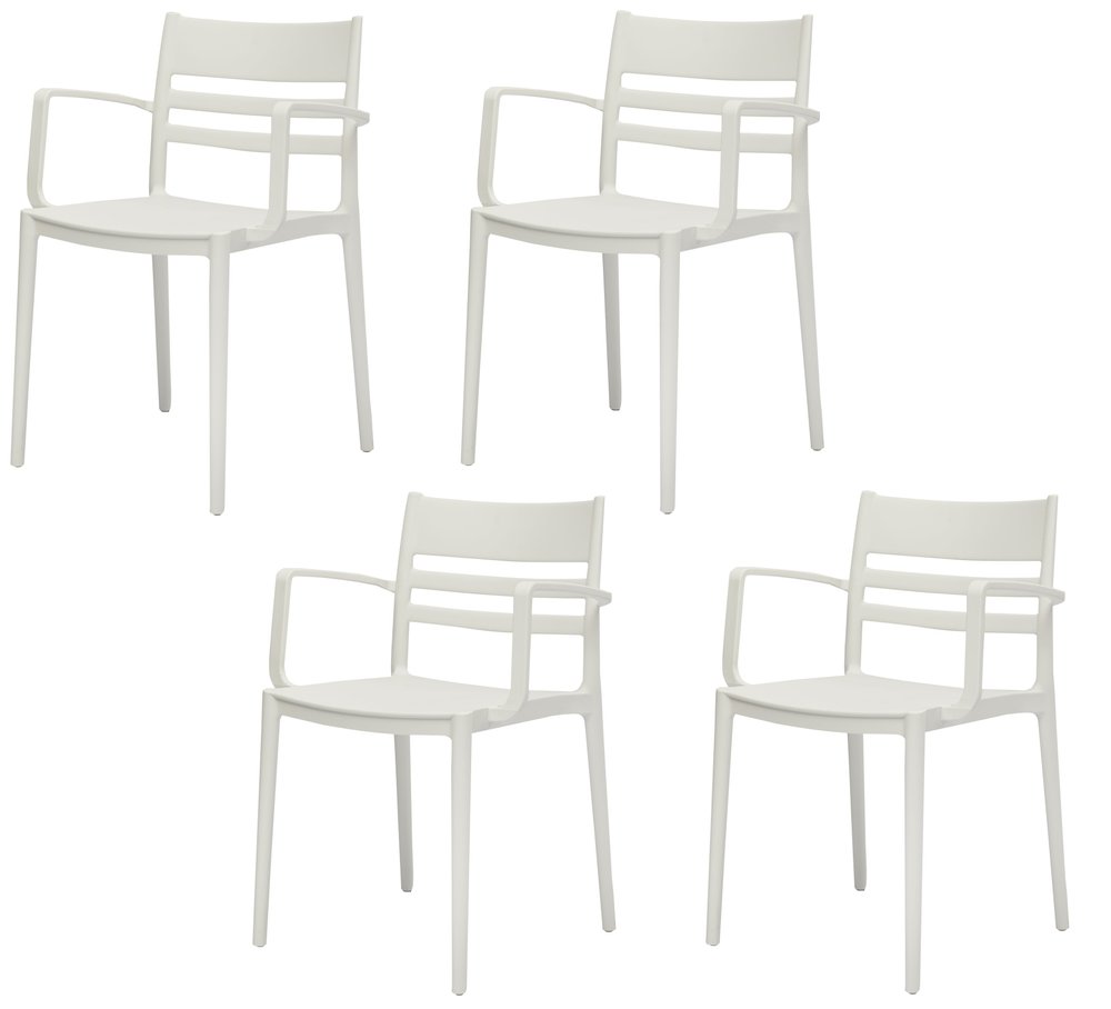 Set of Four White Heavy Duty Plastic Ladder Back Dining Arm Chairs HomeRoots