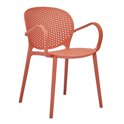 Set of Four Orange Heavy Duty Plastic Partially Open Back Dining Arm Chairs HomeRoots