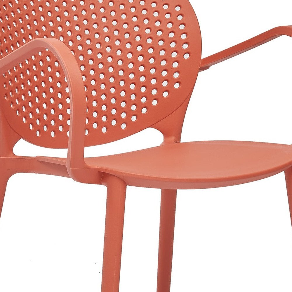 Set of Four Orange Heavy Duty Plastic Partially Open Back Dining Arm Chairs — view 3