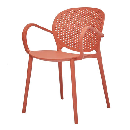 Set of Four Orange Heavy Duty Plastic Partially Open Back Dining Arm Chairs