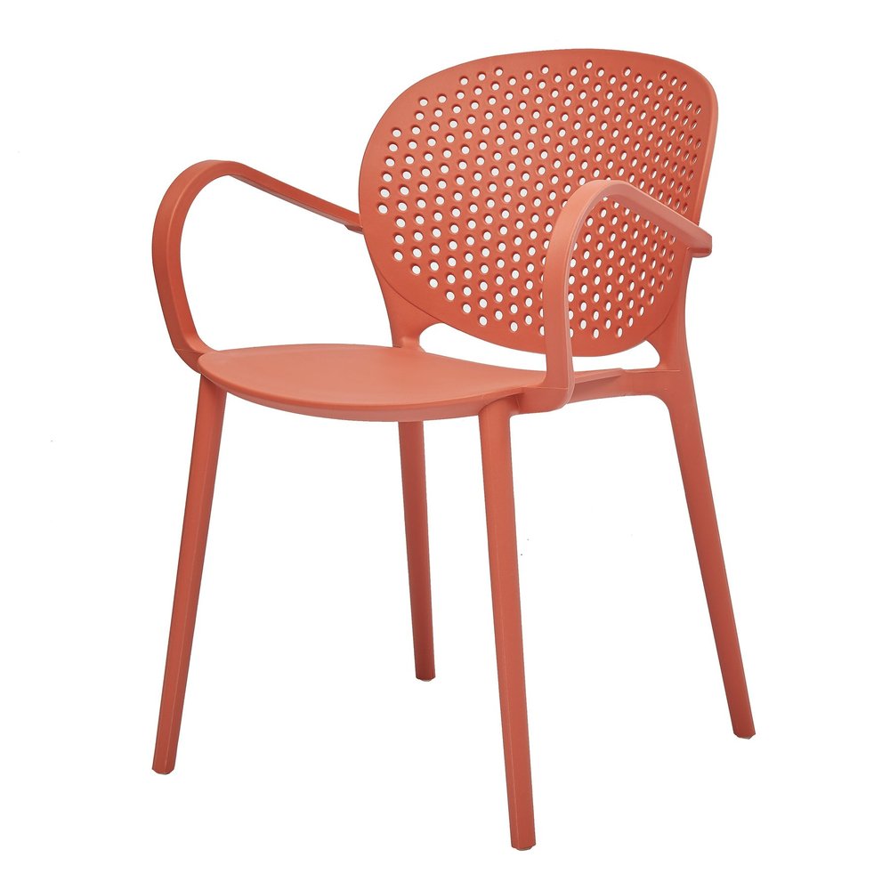 Set of Four Orange Heavy Duty Plastic Partially Open Back Dining Arm Chairs HomeRoots