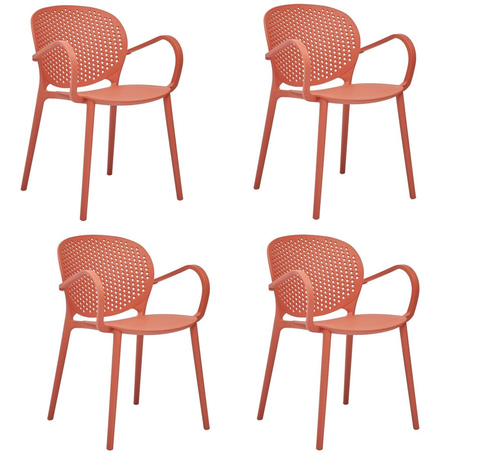 Set of Four Orange Heavy Duty Plastic Partially Open Back Dining Arm Chairs HomeRoots