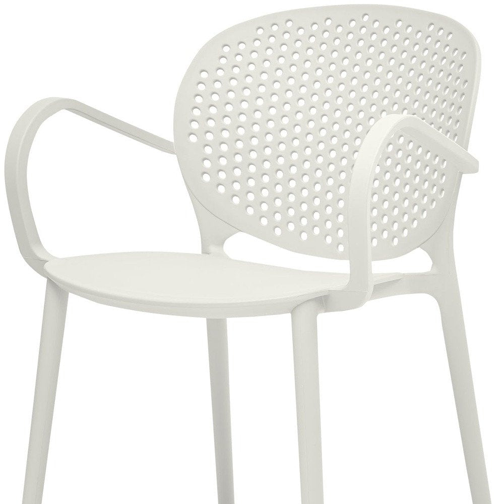 Set of Four Orange Heavy Duty Plastic Partially Open Back Dining Arm Chairs — view 11