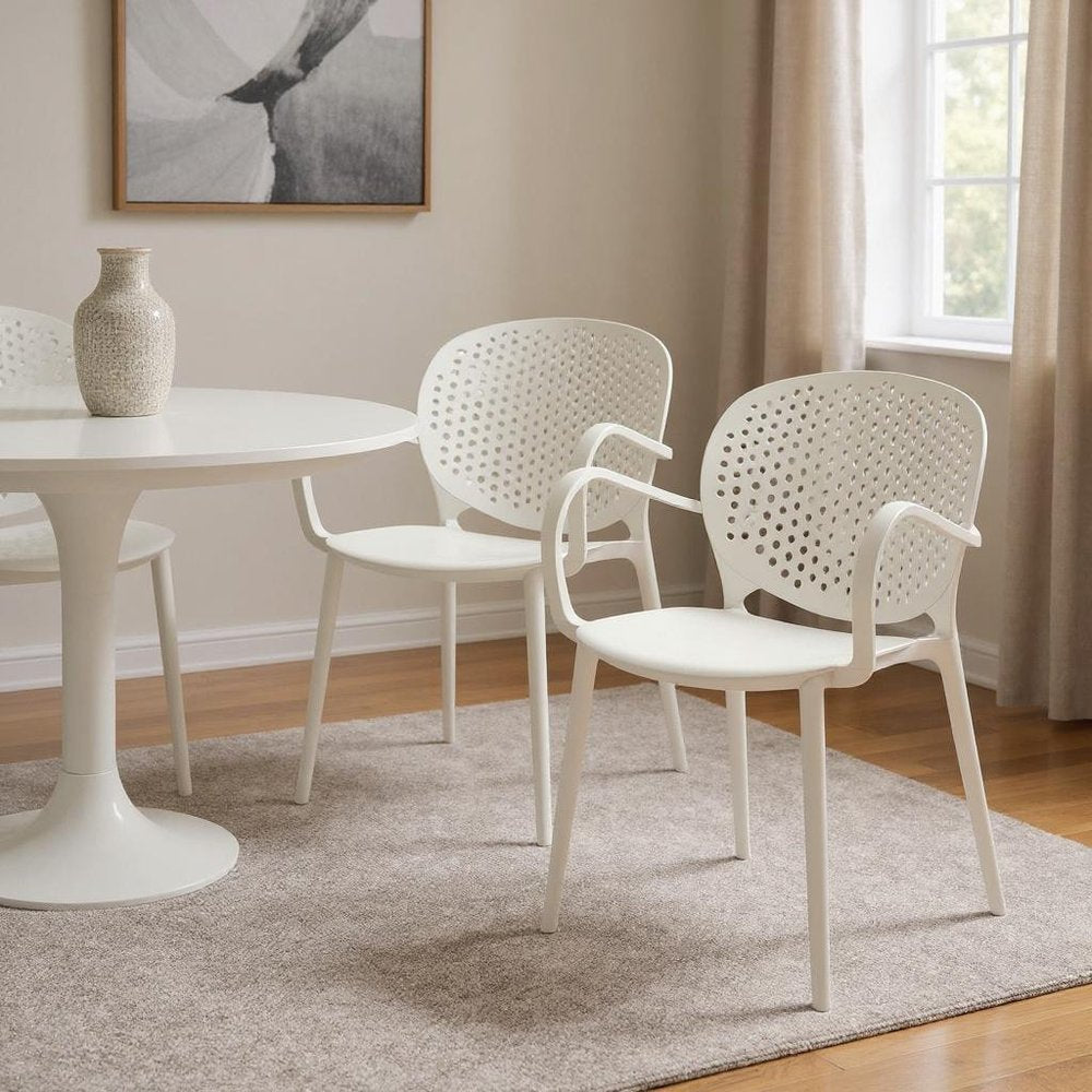 Set of Four Orange Heavy Duty Plastic Partially Open Back Dining Arm Chairs — view 12