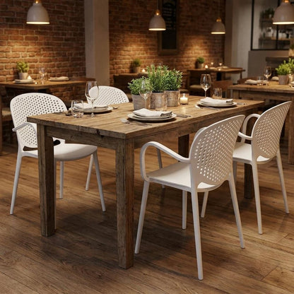 Set of Four Orange Heavy Duty Plastic Partially Open Back Dining Arm Chairs