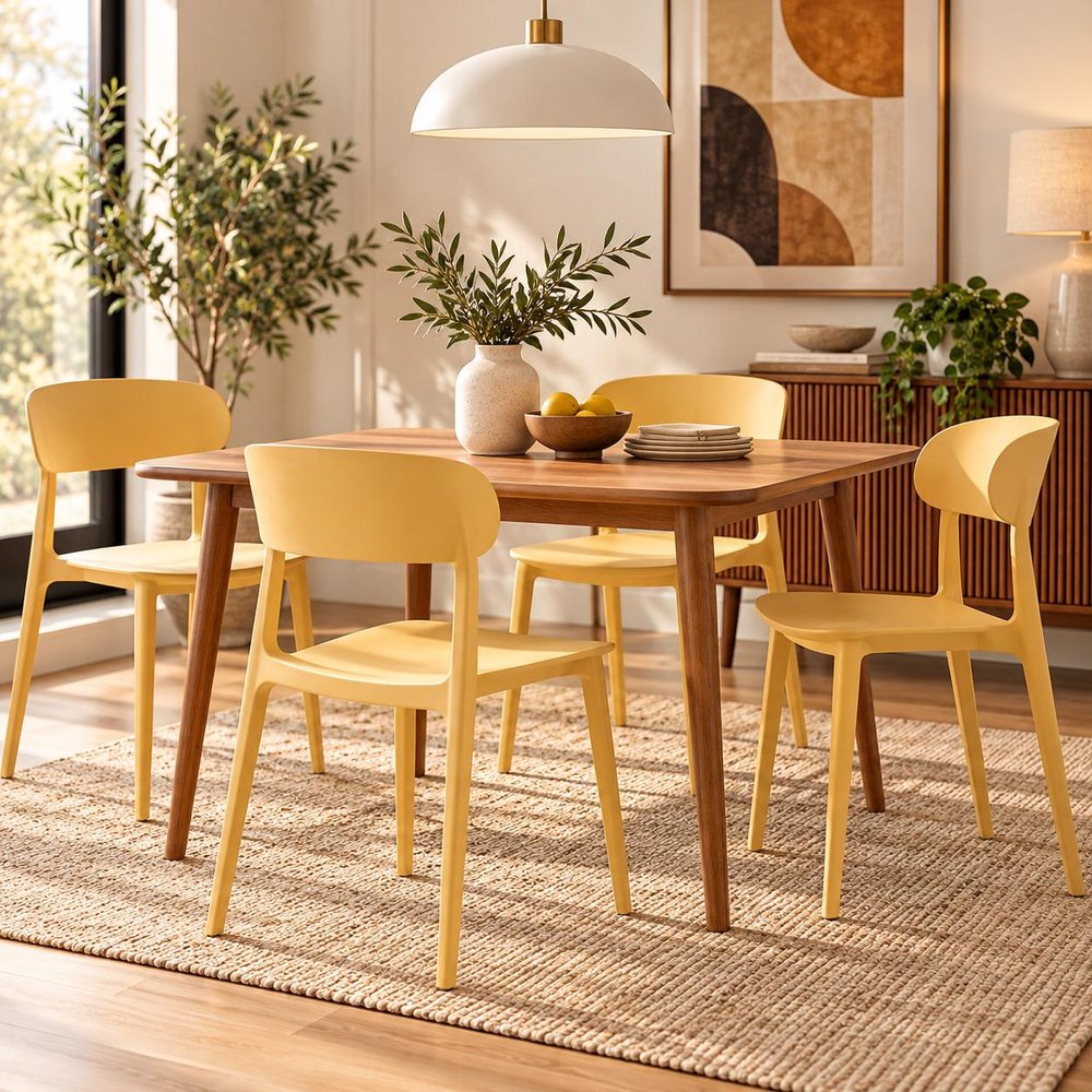 Set of Four Yellow Heavy Duty Plastic Open Back Dining Side Chairs — view 9