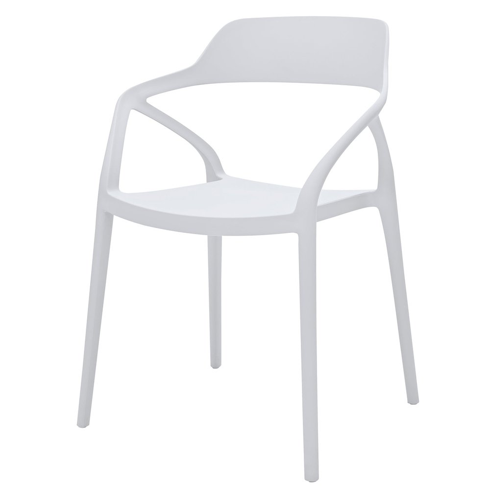 Set of Four White Heavy Duty Plastic Open Back Dining Arm Chairs — view 1