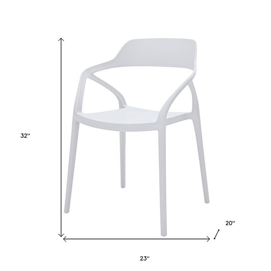 Set of Four White Heavy Duty Plastic Open Back Dining Arm Chairs