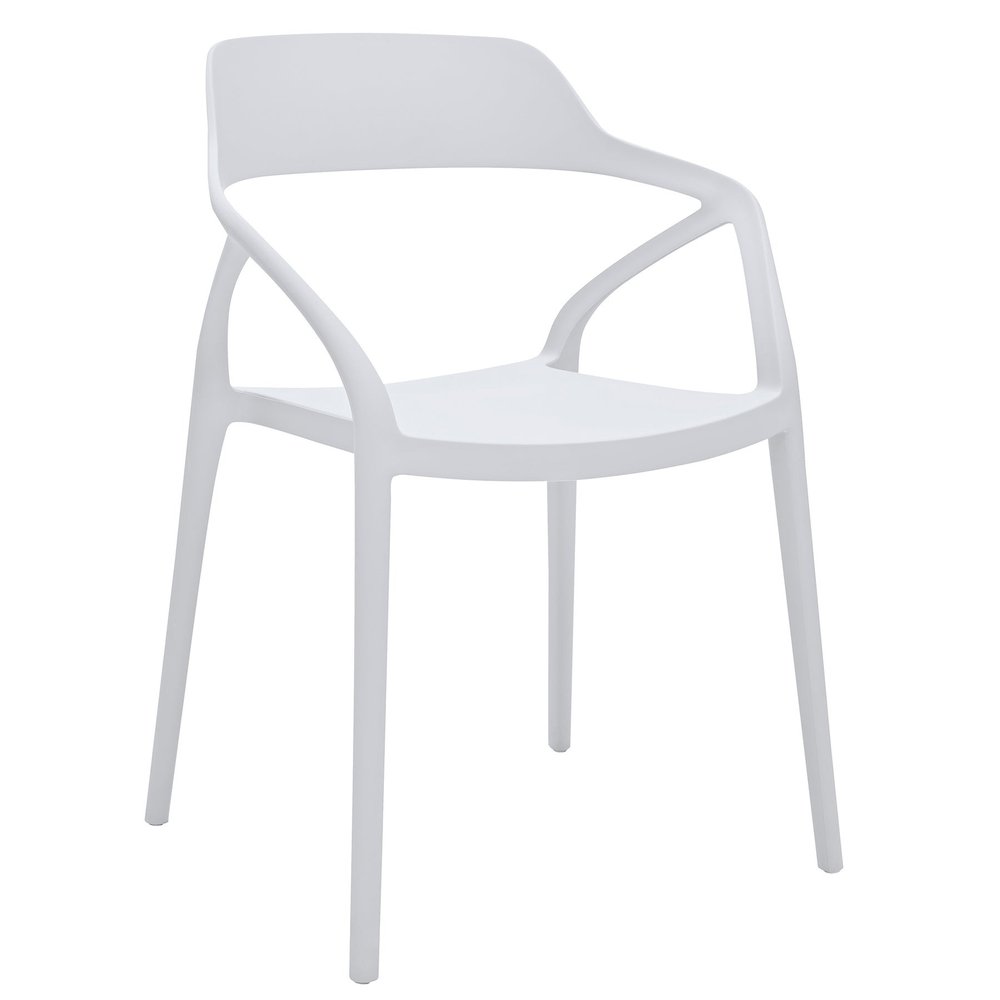 Set of Four White Heavy Duty Plastic Open Back Dining Arm Chairs — view 4