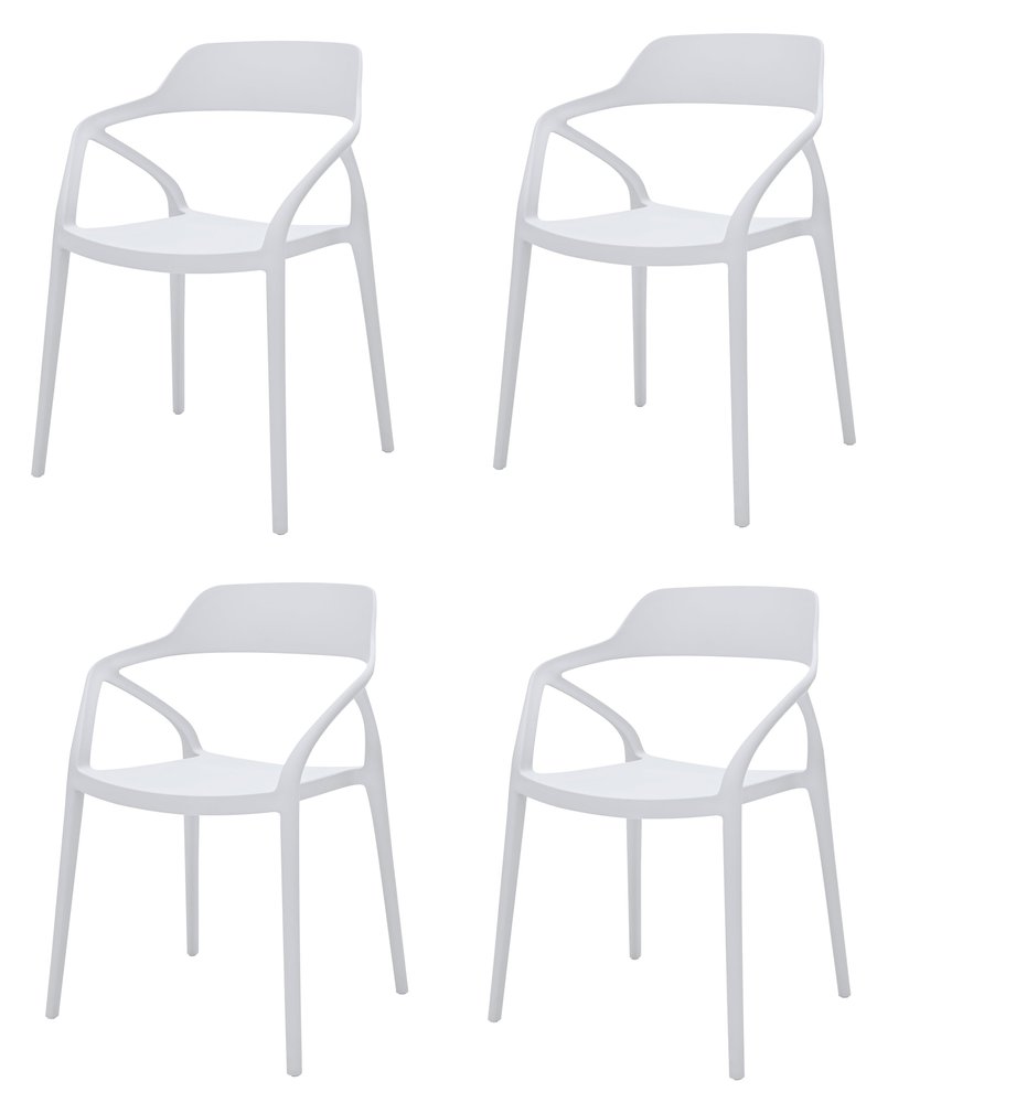 Set of Four White Heavy Duty Plastic Open Back Dining Arm Chairs — view 5