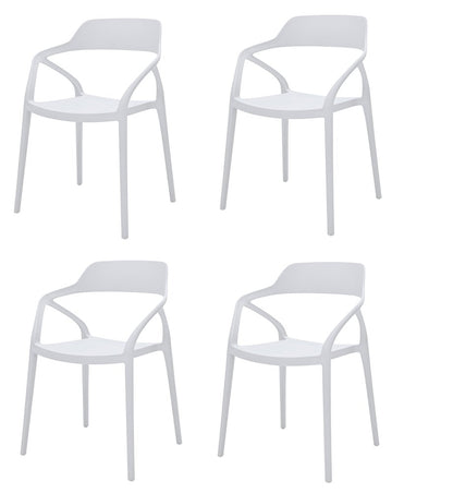 Set of Four White Heavy Duty Plastic Open Back Dining Arm Chairs HomeRoots