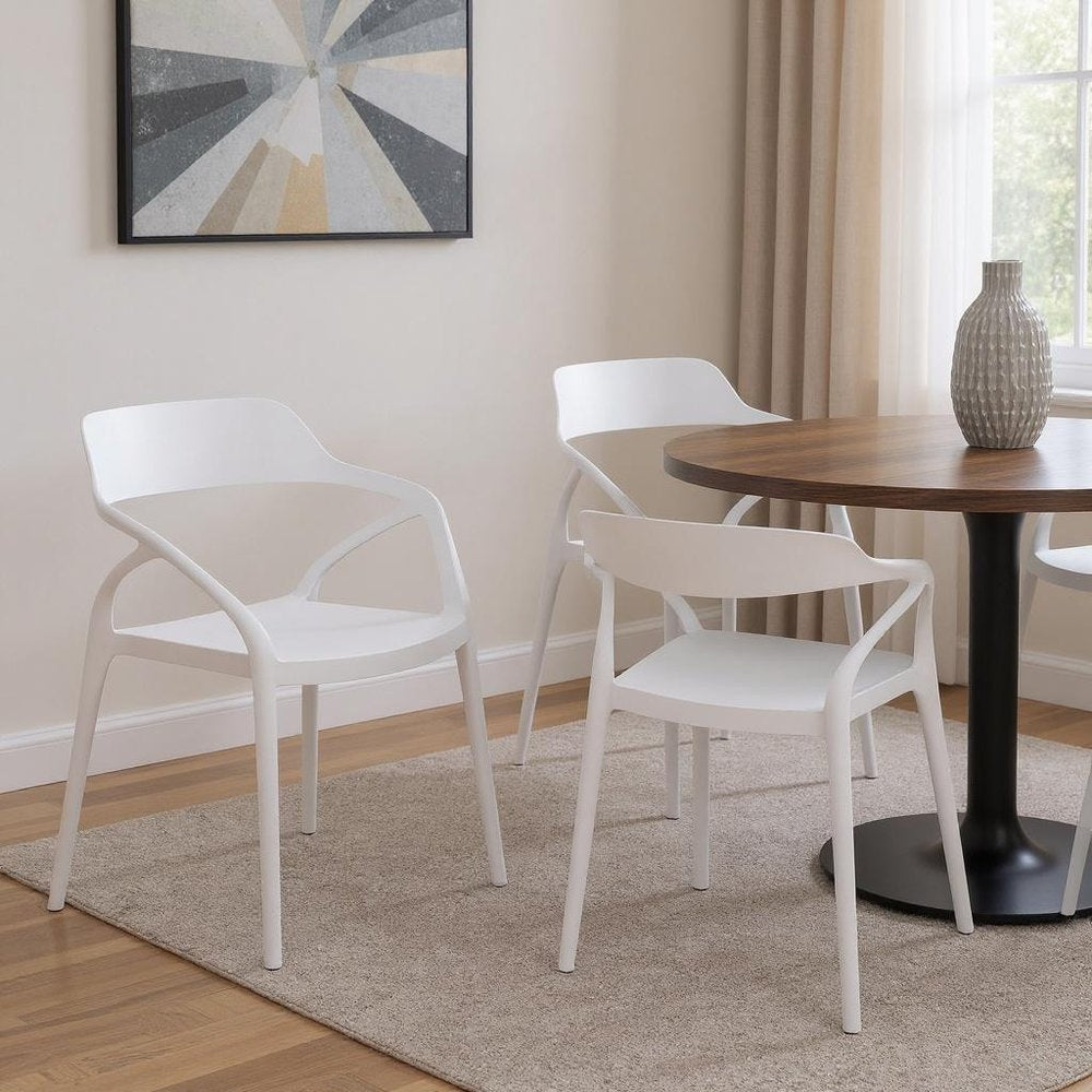 Set of Four White Heavy Duty Plastic Open Back Dining Arm Chairs — view 6
