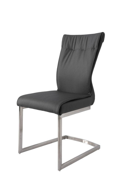Set of Two Gray And Silver Faux Leather And Stainless Steel Dining Side Chairs HomeRoots