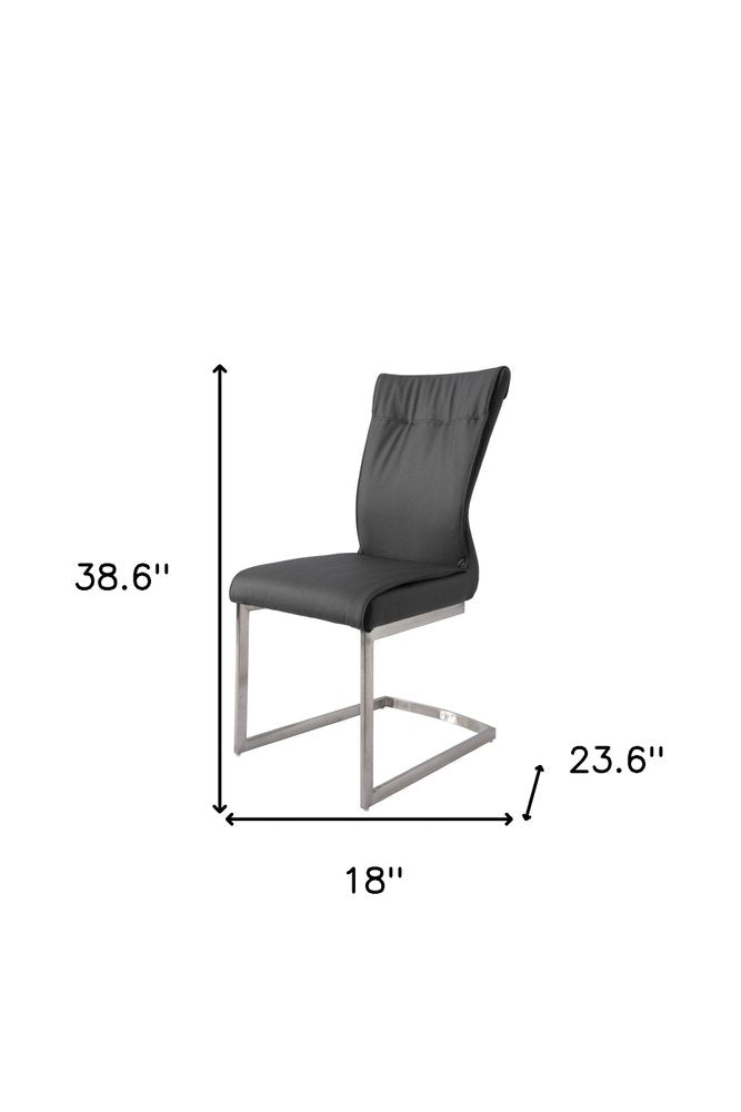 Set of Two Gray And Silver Faux Leather And Stainless Steel Dining Side Chairs HomeRoots
