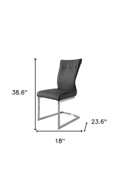 Set of Two Gray And Silver Faux Leather And Stainless Steel Dining Side Chairs HomeRoots