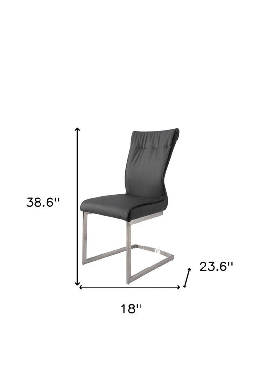 Set of Two Gray And Silver Faux Leather And Stainless Steel Dining Side Chairs