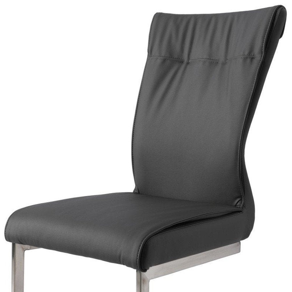 Set of Two Gray And Silver Faux Leather And Stainless Steel Dining Side Chairs — view 11