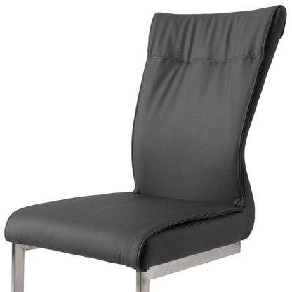 Set of Two Gray And Silver Faux Leather And Stainless Steel Dining Side Chairs HomeRoots