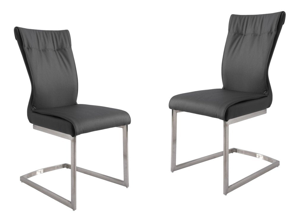Set of Two Gray And Silver Faux Leather And Stainless Steel Dining Side Chairs — view 6