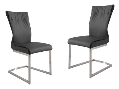Set of Two Gray And Silver Faux Leather And Stainless Steel Dining Side Chairs HomeRoots