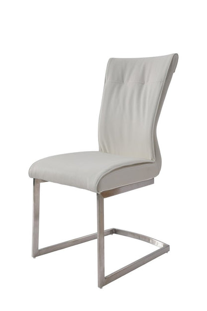 Set of Two Gray And Silver Faux Leather And Stainless Steel Dining Side Chairs HomeRoots