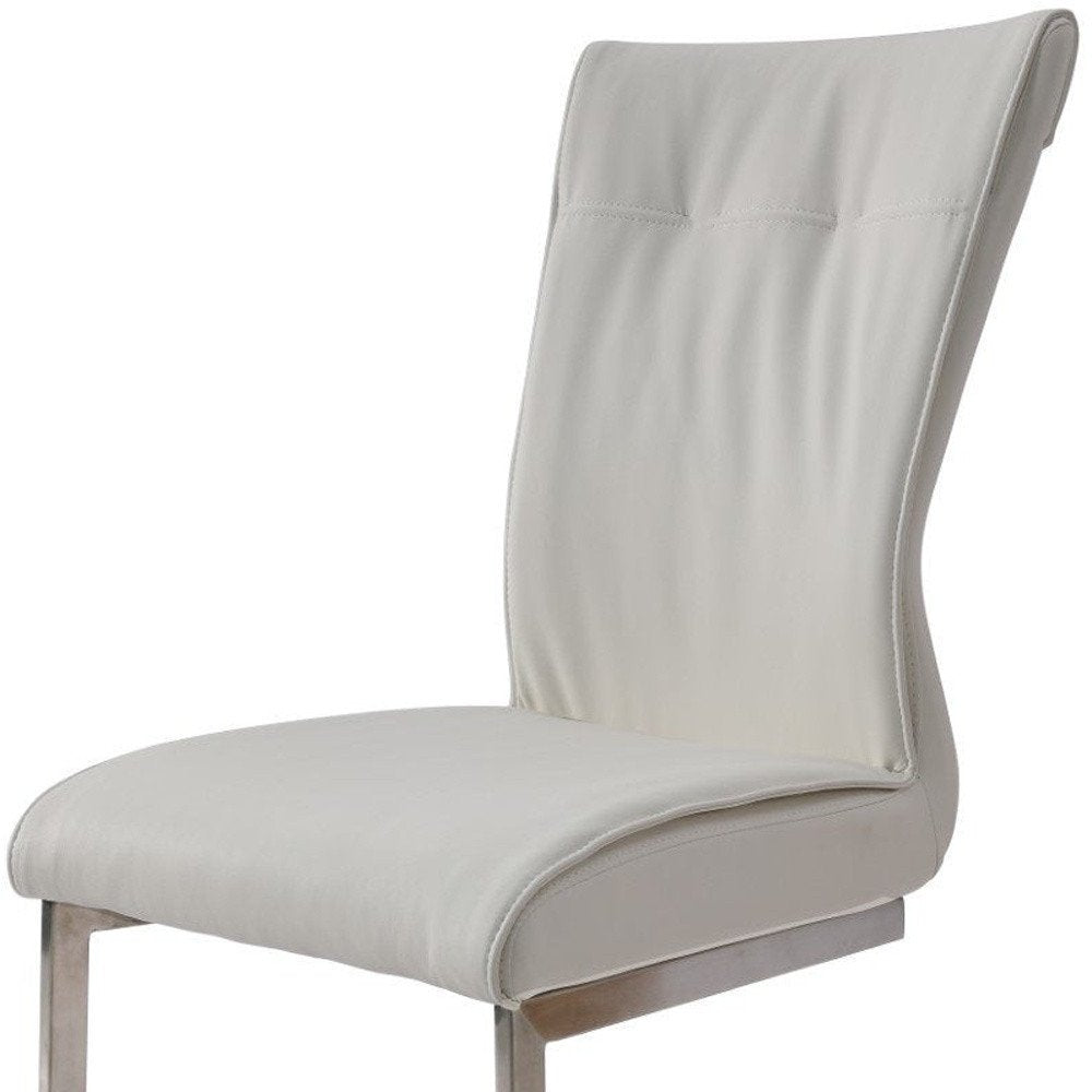 Set of Two Gray And Silver Faux Leather And Stainless Steel Dining Side Chairs HomeRoots