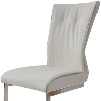 Set of Two Gray And Silver Faux Leather And Stainless Steel Dining Side Chairs HomeRoots