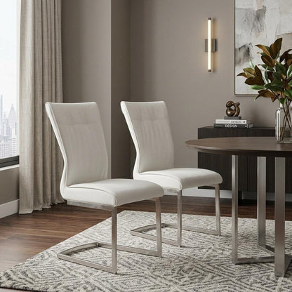 Set of Two Gray And Silver Faux Leather And Stainless Steel Dining Side Chairs HomeRoots