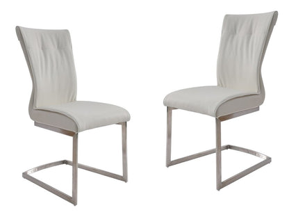 Set of Two Gray And Silver Faux Leather And Stainless Steel Dining Side Chairs HomeRoots