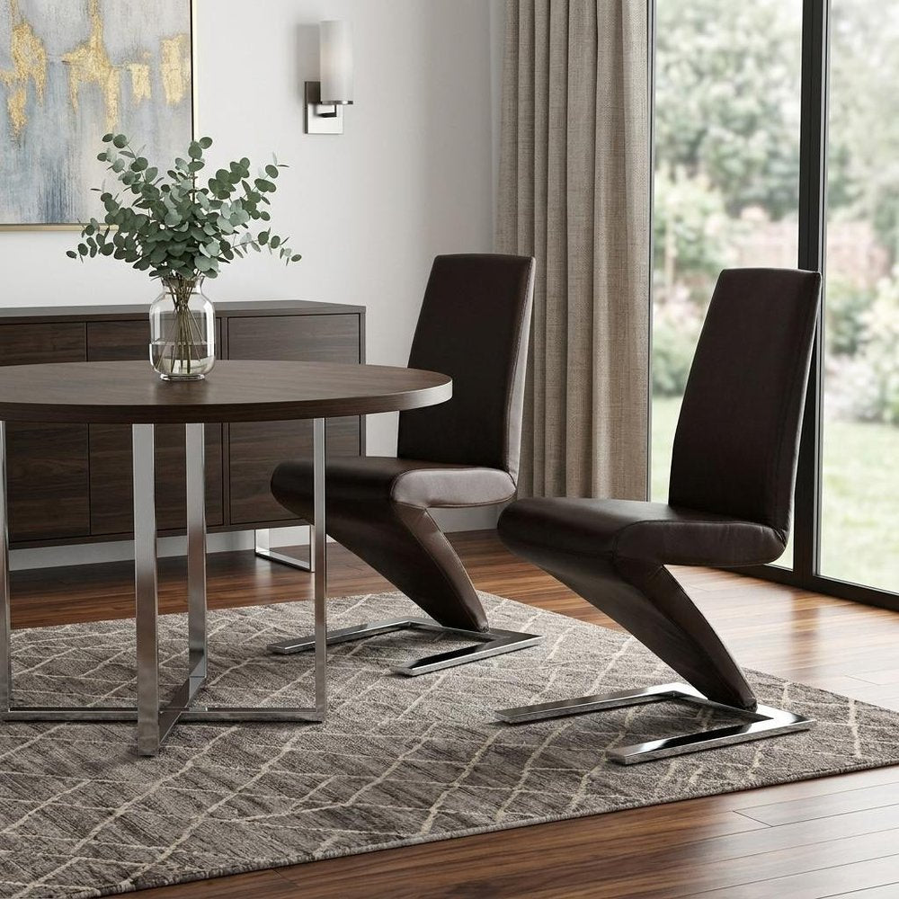 Set of Two Black And Silver Faux Leather And Metal Dining Side Chairs — view 6