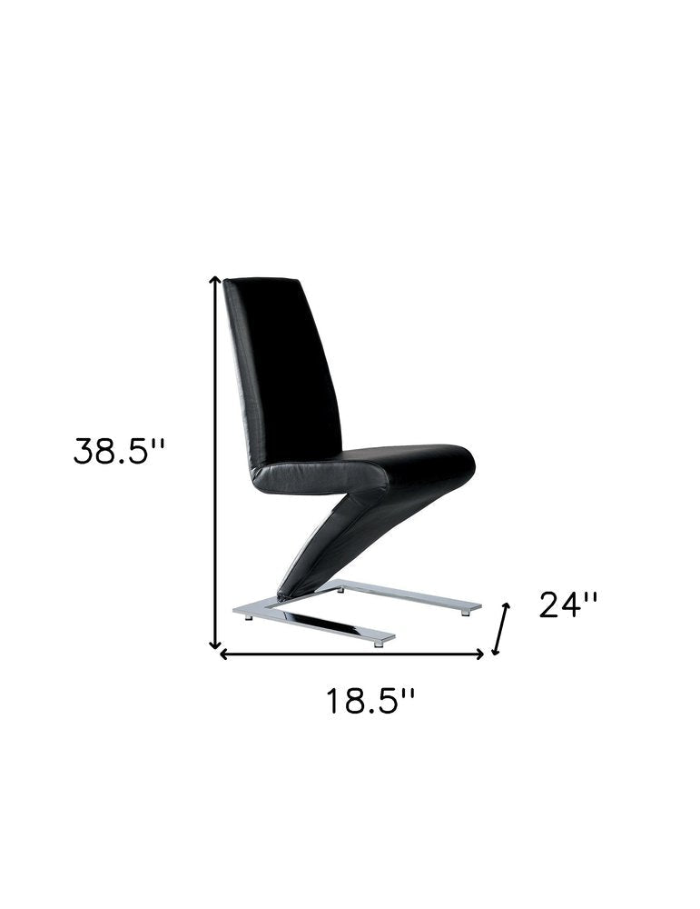 Set of Two Black And Silver Faux Leather And Metal Dining Side Chairs — view 8