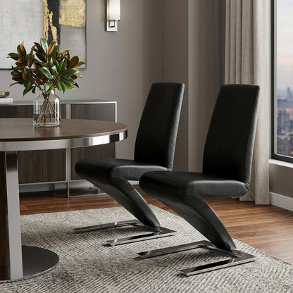 Set of Two Black And Silver Faux Leather And Metal Dining Side Chairs HomeRoots
