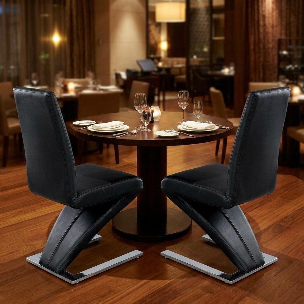 Set of Two Black And Silver Faux Leather And Metal Dining Side Chairs — view 13