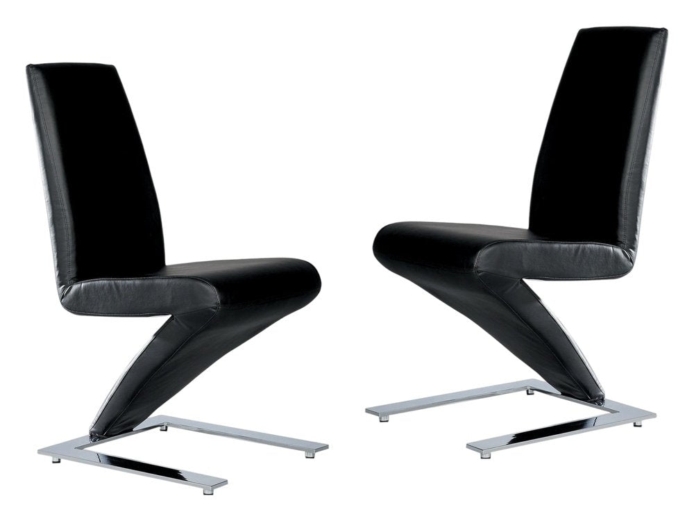 Set of Two Black And Silver Faux Leather And Metal Dining Side Chairs HomeRoots
